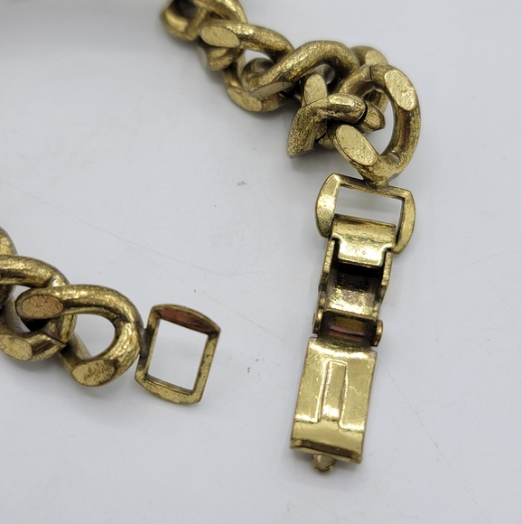 Anton Huenis Gold tone Curb Chain Diamond Shaped Lucite Signed Bracelet Rare Vtg - Picture 7 of 10